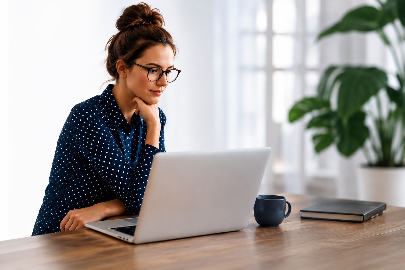 A marketer reviewing localized content on her laptop